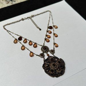 Women’s Brown / Gold Tone Necklace - Beaded / Rhinestone Flower